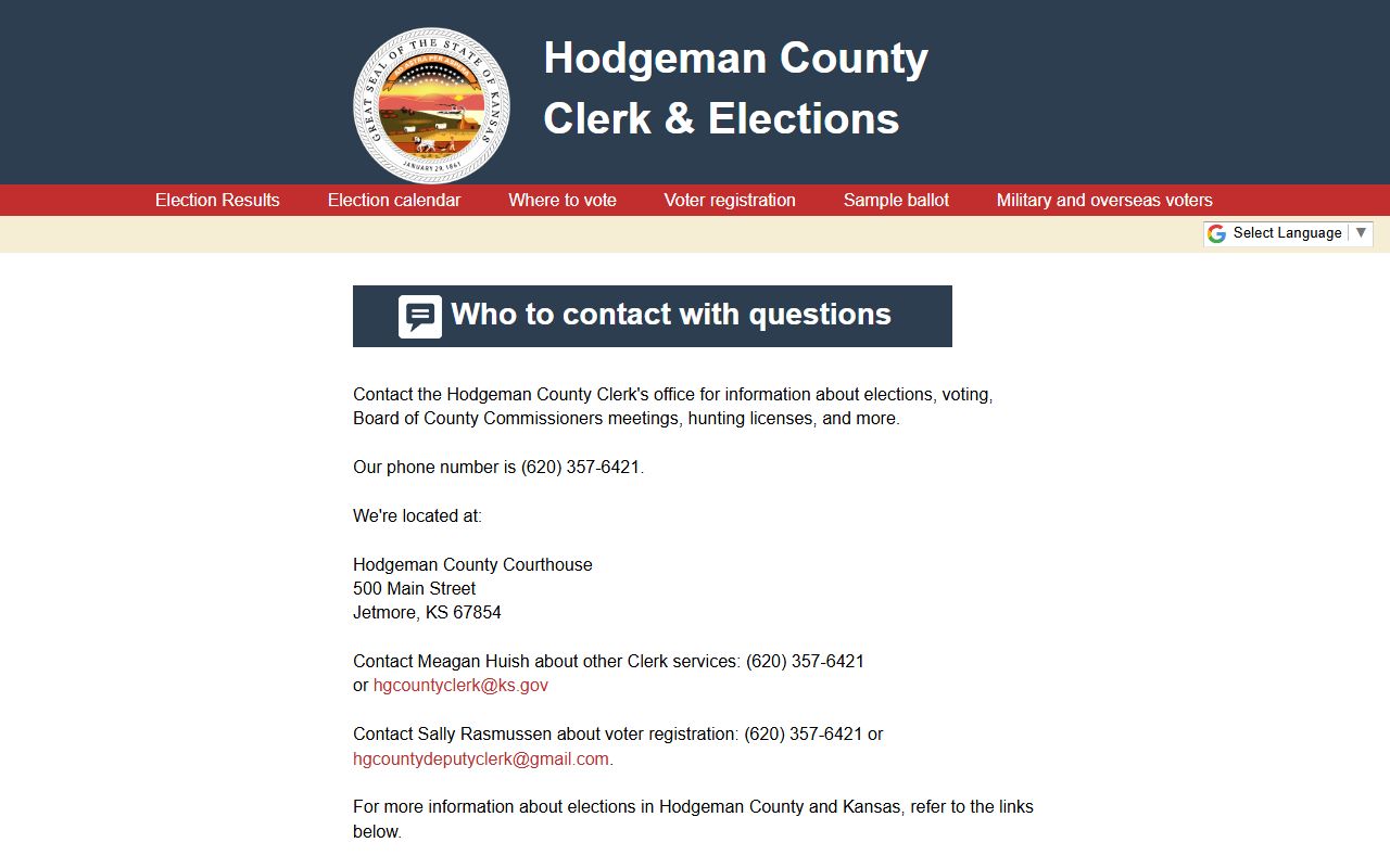 Hodgeman County Clerk of the District Court county clerk contact context