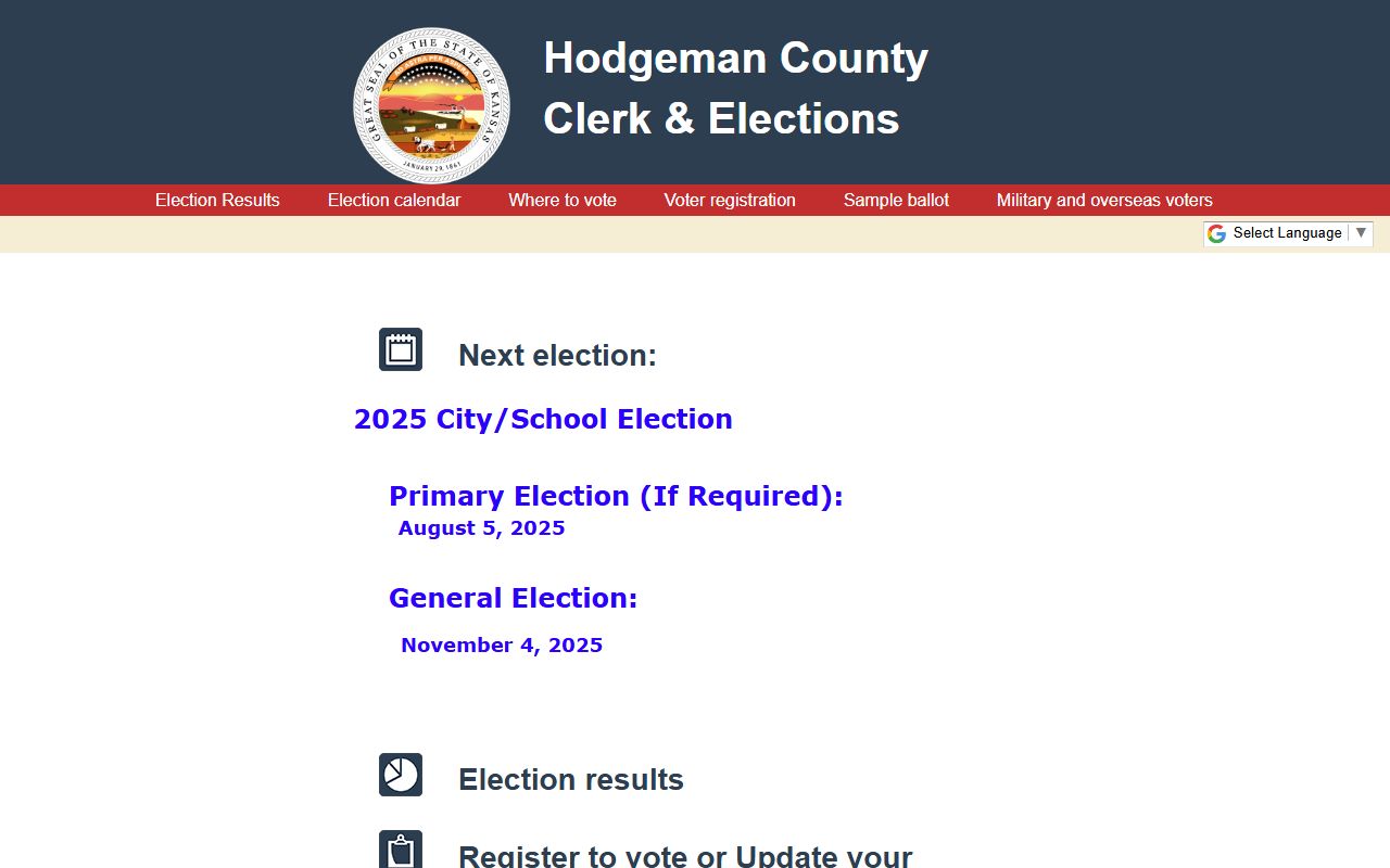 Hodgeman County Clerk of the District Court county clerk elections site context