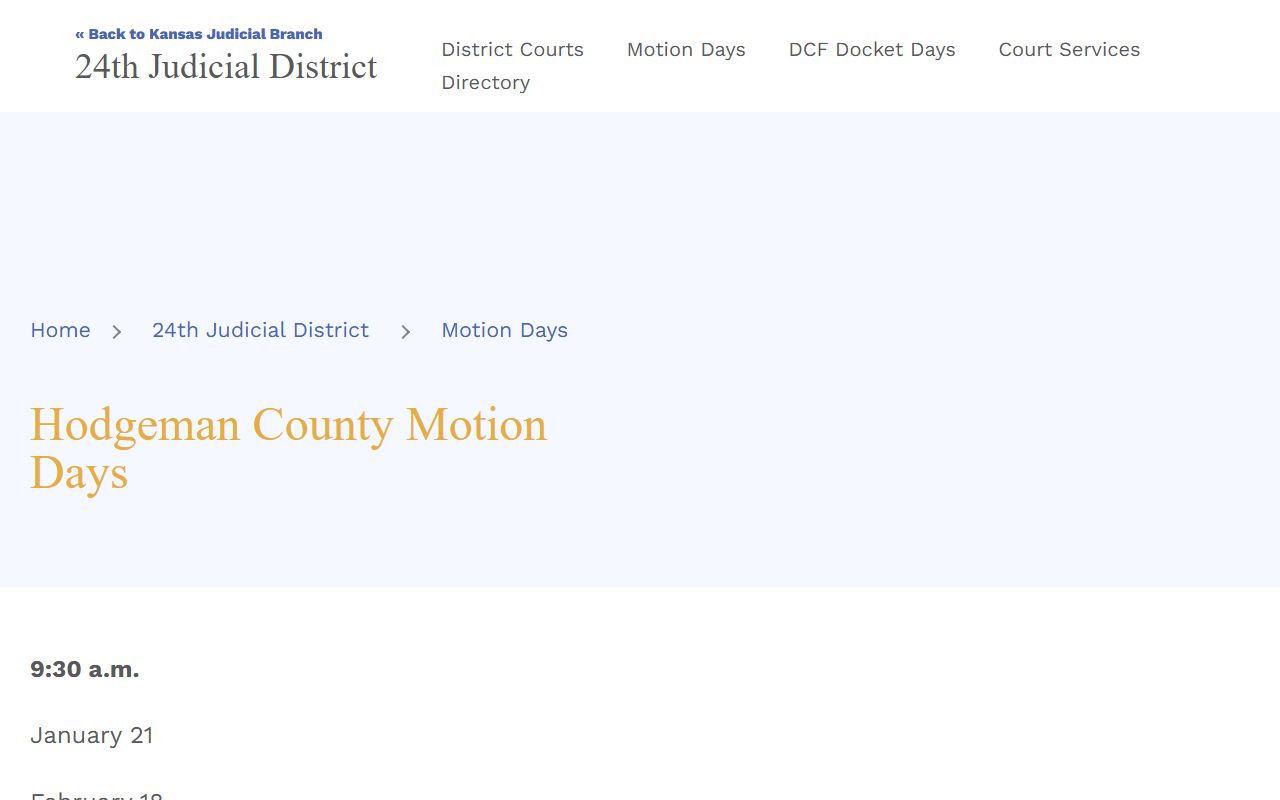 Hodgeman County court dockets motion-day schedule page