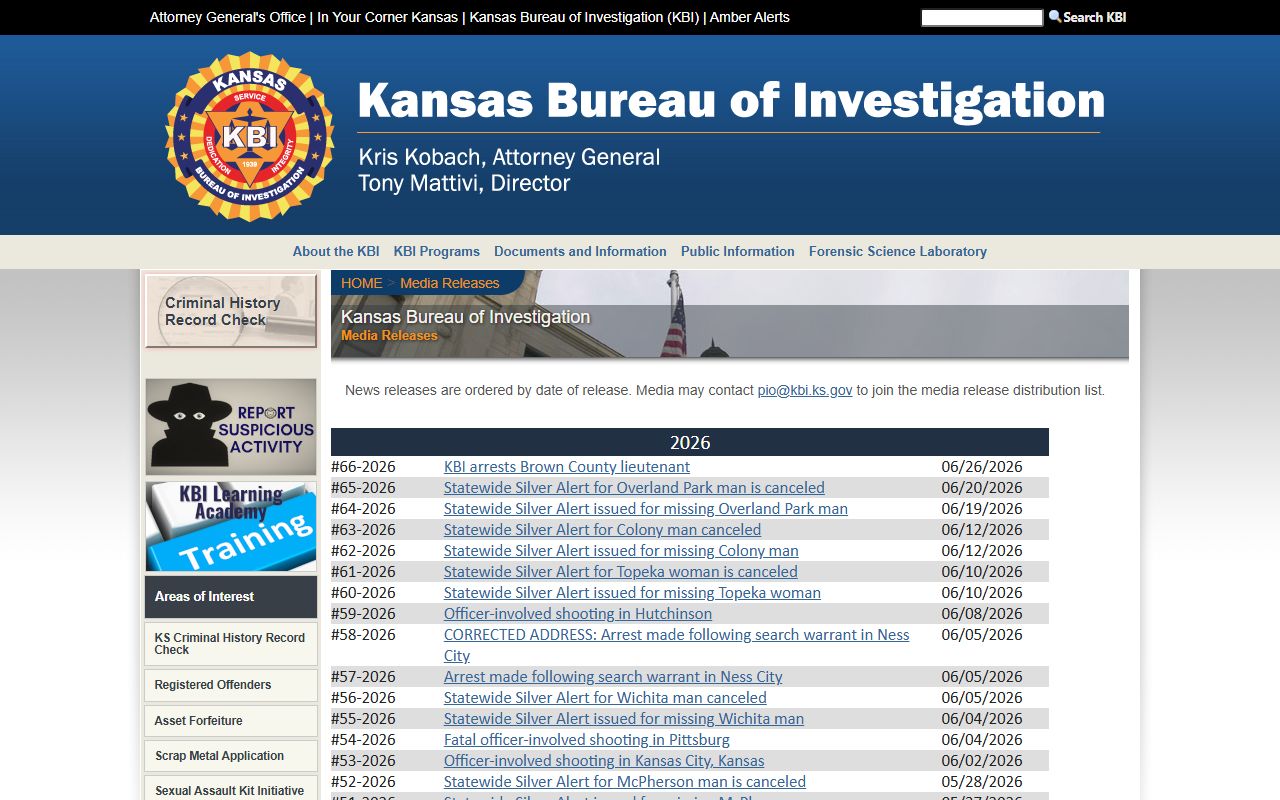 Hodgeman County criminal court records KBI media releases page