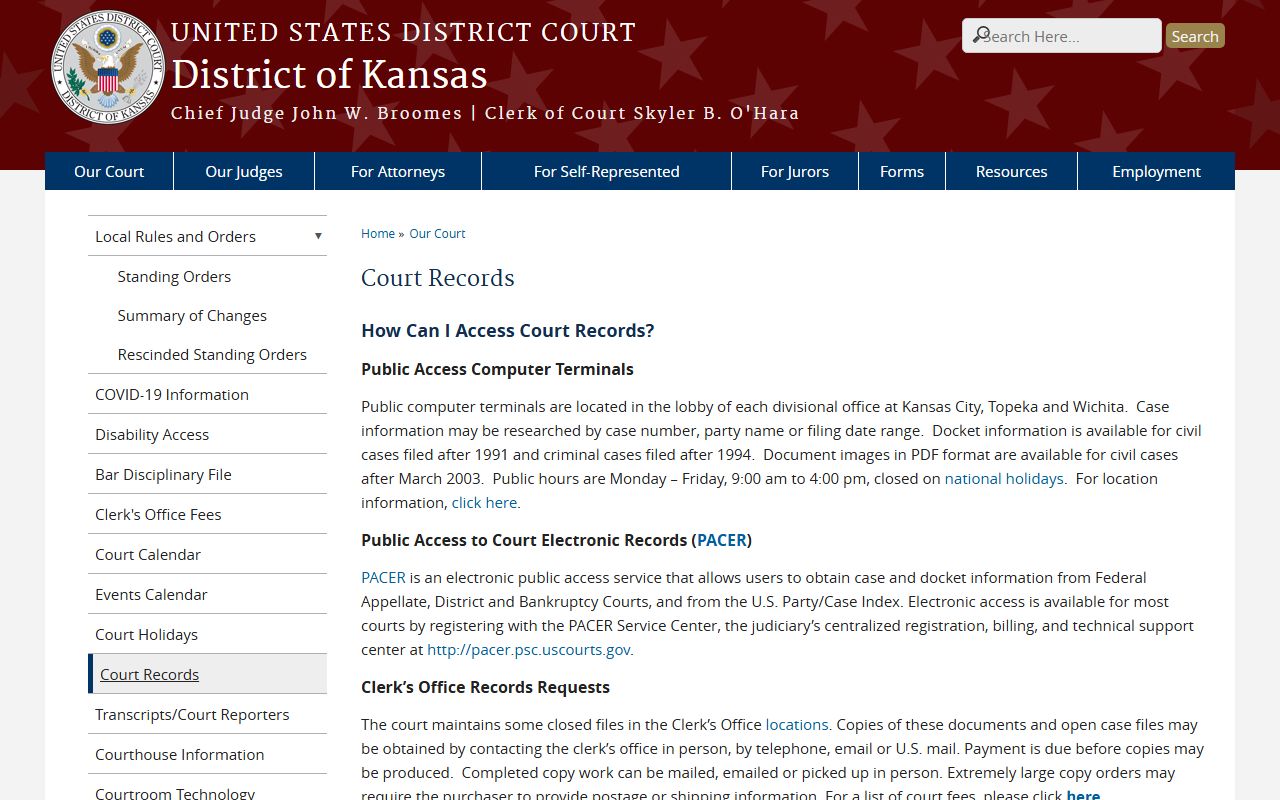 Hodgeman County District Court federal court records access page