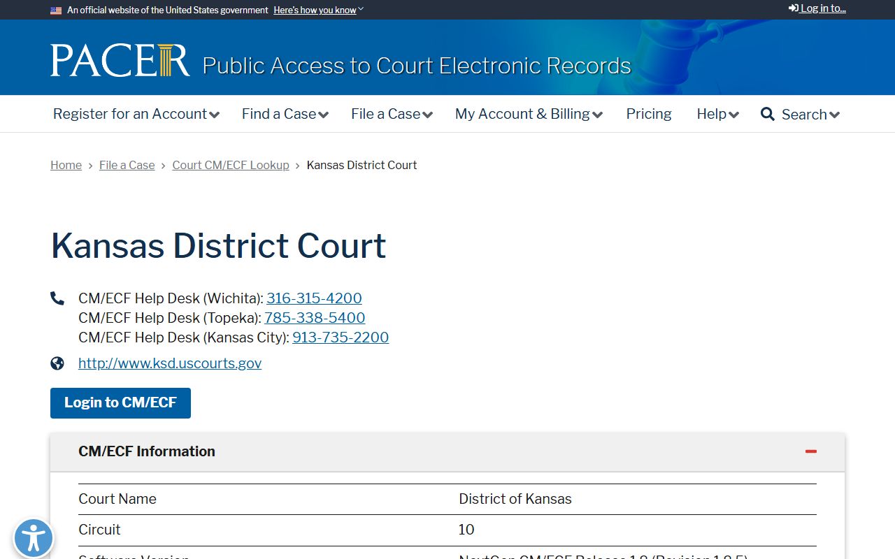 Hodgeman County District Court PACER CM/ECF District of Kansas lookup