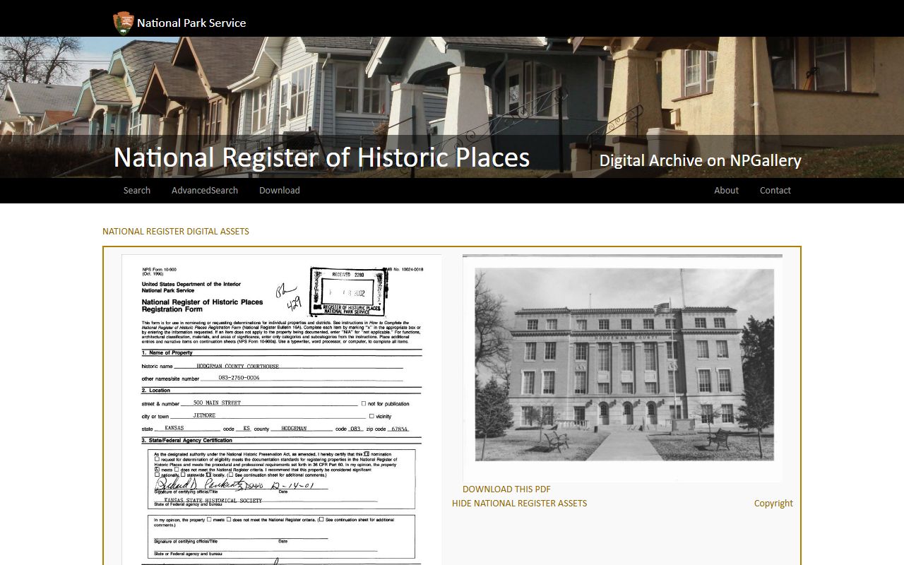 Hodgeman County court records courthouse National Register page