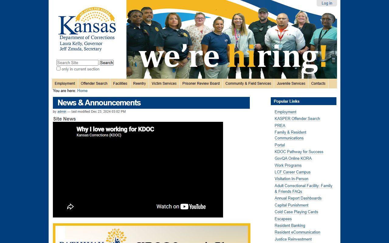 Hodgeman County inmate records Kansas Department of Corrections official site