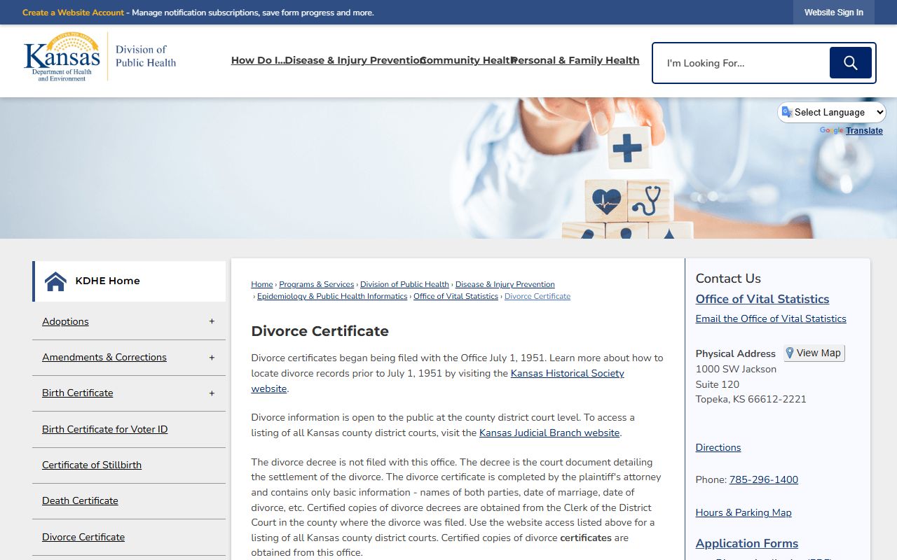 Hodgeman County divorce records KDHE divorce certificate ordering